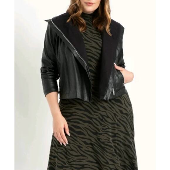 Eloquii Black Faux Vegan Leather Asymmetrical Moto Jacket Size 18 - Picture 2 of 9